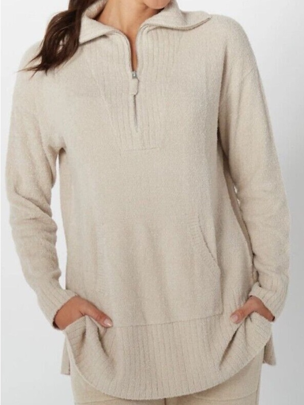 Barefoot Dreams Sandstone Half-Zip Funnel Neck Sweater